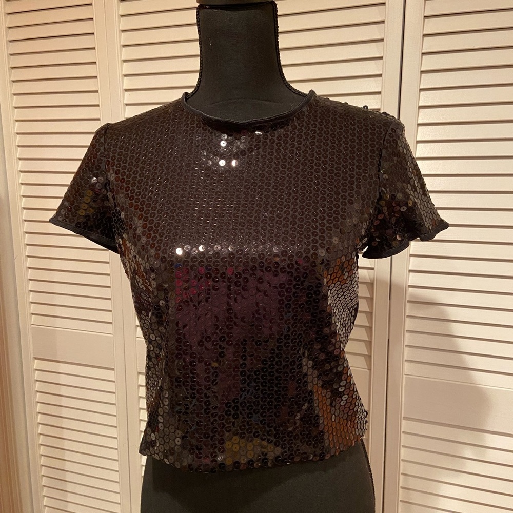 Ann Taylor (Vintage!) black sequin short sleeve top
